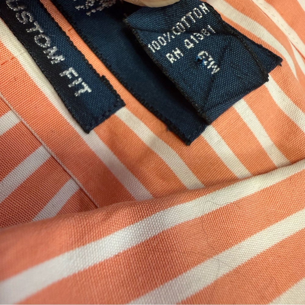 Ralph Lauren Custom Fit Striped Button Down Shirt Mens 17.5 XL Orange White - Picture 10 of 10